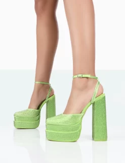 Moonchild Lime Sparkly Diamanté Satin Closed Toe Statement Platform Block Heels 7 Moonchild Lime Sparkly Diamanté Satin Closed Toe Statement Platform Block Heels -Chic Step Shop 771A1135