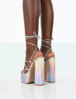 Glow Girl Silver Holographic PU Lace Up Platform High Heels -Chic Step Shop 771A1383 480fe60f b3d9 43a9 9424 ea69924ea94f