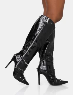 Worthy Black Croc Studded Zip Detail Pointed Toe Stiletto Knee High Boots -Chic Step Shop 771A1429 51e353d9 fc01 4791 80b1 b3a064b18220 scaled
