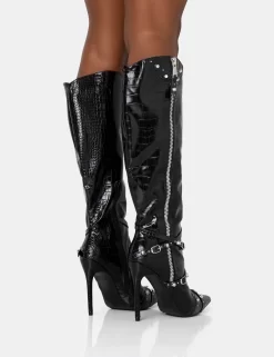 Worthy Black Croc Studded Zip Detail Pointed Toe Stiletto Knee High Boots -Chic Step Shop 771A1431 d81cda6a 314c 4845 954d 686c48941ef9 scaled