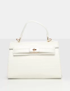 The Maddyson White Patent Croc One Handle Mini Tote Bag