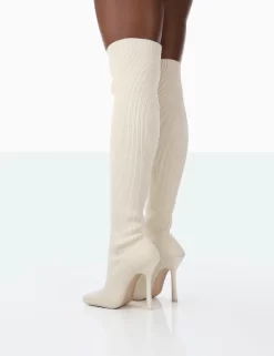 Bubbles White Knitted Wide Fit Square Toe Over The Knee Stiletto Boots -Chic Step Shop 771A1517 f00e1356 8ffc 41b4 9c5d c2a656fba0f9