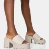 Sabeena Ecru Chunky Mule Round Toe Mid Heel Sandals