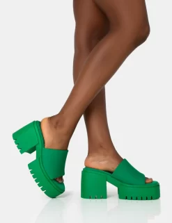 Sabeena Green Chunky Mule Round Toe Mid Heel Sandals -Chic Step Shop 771A1537 9f3a3622 f55a 409b 9a19 b263a554f53d scaled