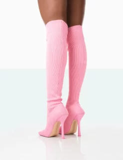 Bubbles Pink Knitted Wide Fit Square Toe Over The Knee Stiletto Boots -Chic Step Shop 771A1537 bacfae3f 16ce 4e48 b245 8d5ca22fe5f0