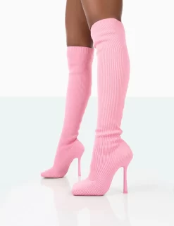 Bubbles Pink Knitted Wide Fit Square Toe Over The Knee Stiletto Boots -Chic Step Shop 771A1538 99900e6c 358b 4952 ab47 e1bc704661bf