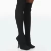 Bubbles Black Knitted Square Toe Over The Knee Stiletto Boots
