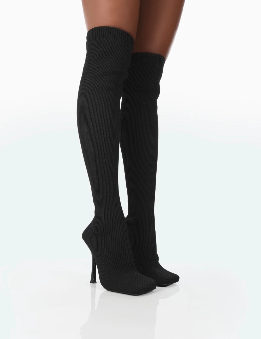 Bubbles Black Knitted Square Toe Over The Knee Stiletto Boots 1 Bubbles Black Knitted Square Toe Over The Knee Stiletto Boots