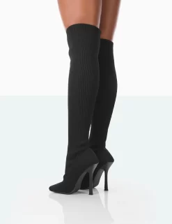 Bubbles Black Knitted Square Toe Over The Knee Stiletto Boots 6 Bubbles Black Knitted Square Toe Over The Knee Stiletto Boots -Chic Step Shop 771A1541