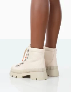 Hike There Bone Pu Lace Up Chunky Sole Winter Boots -Chic Step Shop 771A1545