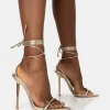 LOOK BACK WIDE FIT GOLD METALLIC POINTED TOE LACE UP STILETTO HEELS