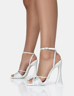 Opulence White Pu Diamante Strappy Square Toe Flared Block Heels -Chic Step Shop 771A1649 scaled
