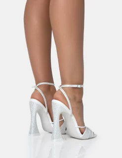 Opulence White Pu Diamante Strappy Square Toe Flared Block Heels -Chic Step Shop 771A1651 scaled