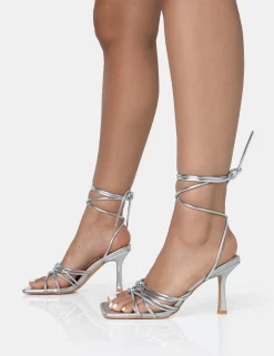 Keri Silver Metallic PU Strappy Lace Up Mid Heels 6 Keri Silver Metallic PU Strappy Lace Up Mid Heels -Chic Step Shop 771A1690 scaled