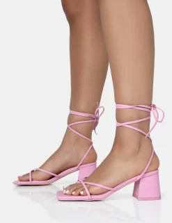 Casey Wide Fit Baby Pink Strappy Lace Up Square Toe Low Block Heel Sandals -Chic Step Shop 771A1698 scaled