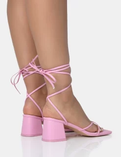 Casey Wide Fit Baby Pink Strappy Lace Up Square Toe Low Block Heel Sandals -Chic Step Shop 771A1700 scaled