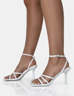Mademoiselle White Pu Strappy Square Toe Mid Stiletto Heels -Chic Step Shop 771A1719 scaled