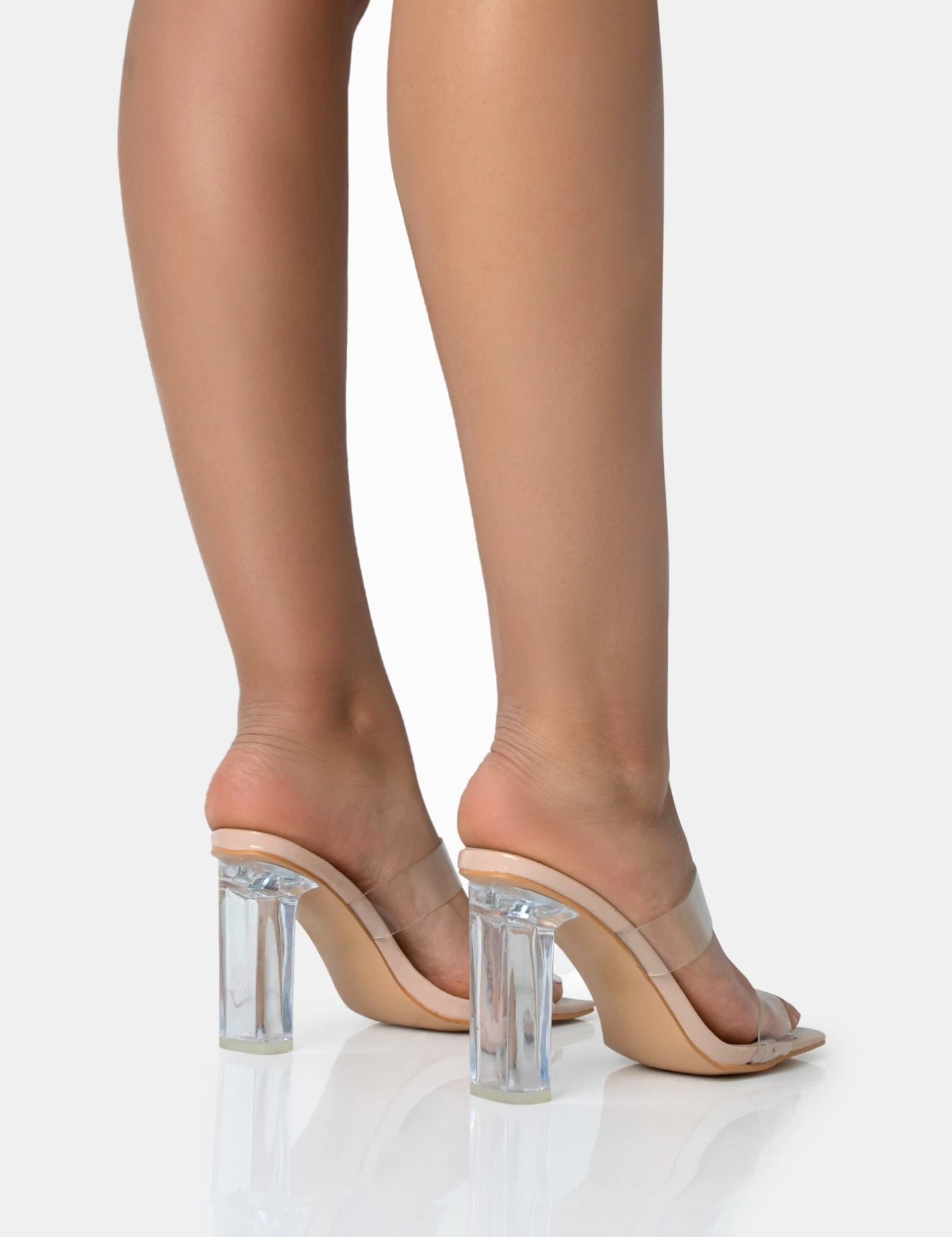 Niamh Nude Patent Double Strap Perspex Block Heel Mules 4 Niamh Nude Patent Double Strap Perspex Block Heel Mules - Image 4