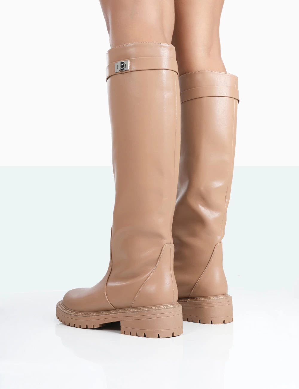 More Fun Caramel PU Round Toe Chunky Sole Knee High Boots 3 More Fun Caramel PU Round Toe Chunky Sole Knee High Boots - Image 3