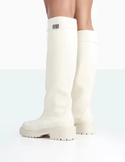 More Fun Ecru PU Round Toe Chunky Sole Knee High Boots 6 More Fun Ecru PU Round Toe Chunky Sole Knee High Boots -Chic Step Shop 771A1748