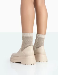 Paloma Nude Boucle Knit Platform Chunky Sole Sock Ankle Boots 6 Paloma Nude Boucle Knit Platform Chunky Sole Sock Ankle Boots -Chic Step Shop 771A1756