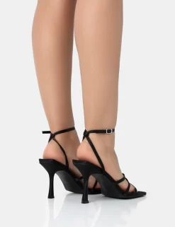 Mademoiselle Wide Fit Black Satin Strappy Square Toe Mid Stiletto Heels -Chic Step Shop 771A1762 scaled