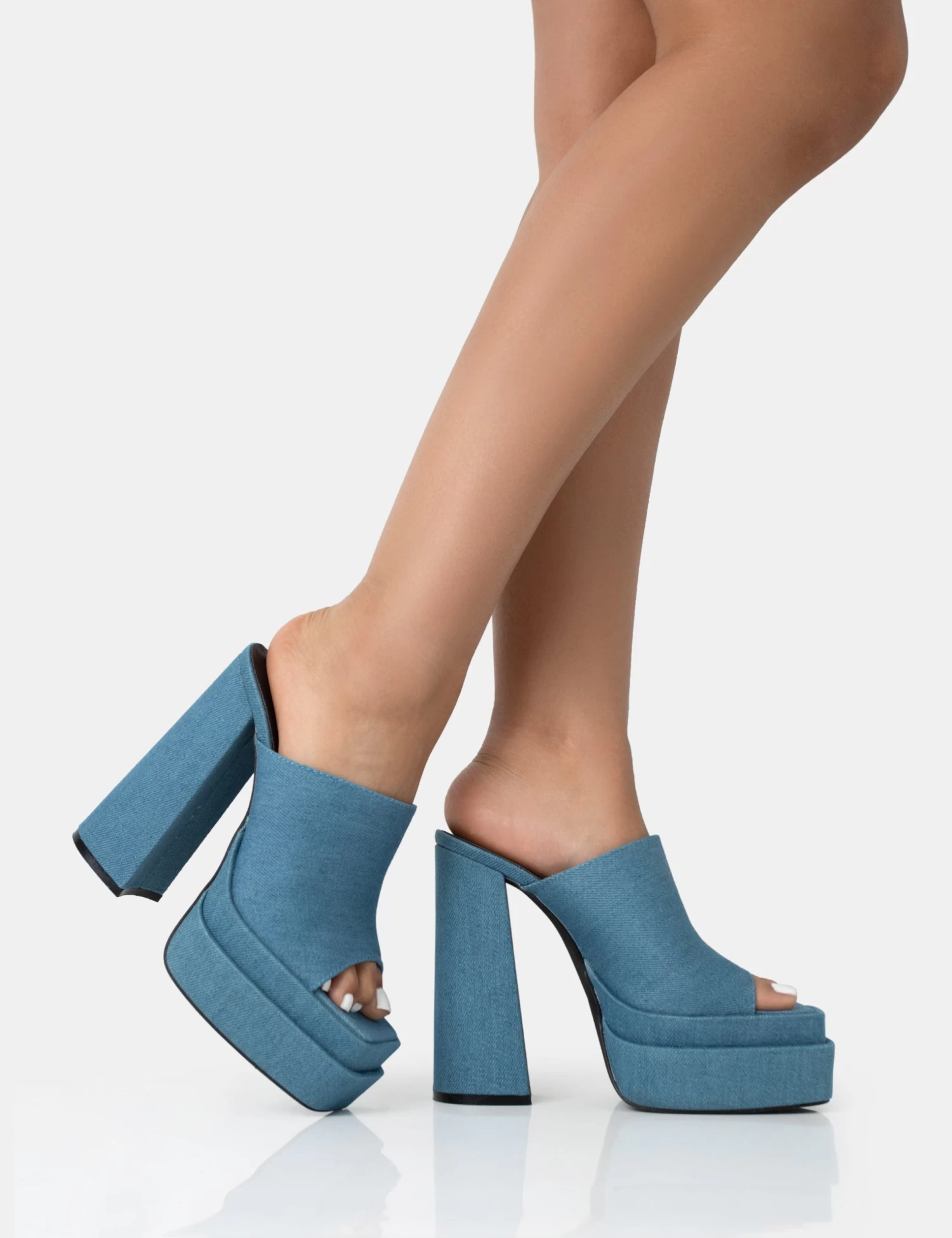 Skyhigh Denim Chunky Platform High Heeled Mules 2 Skyhigh Denim Chunky Platform High Heeled Mules - Image 2