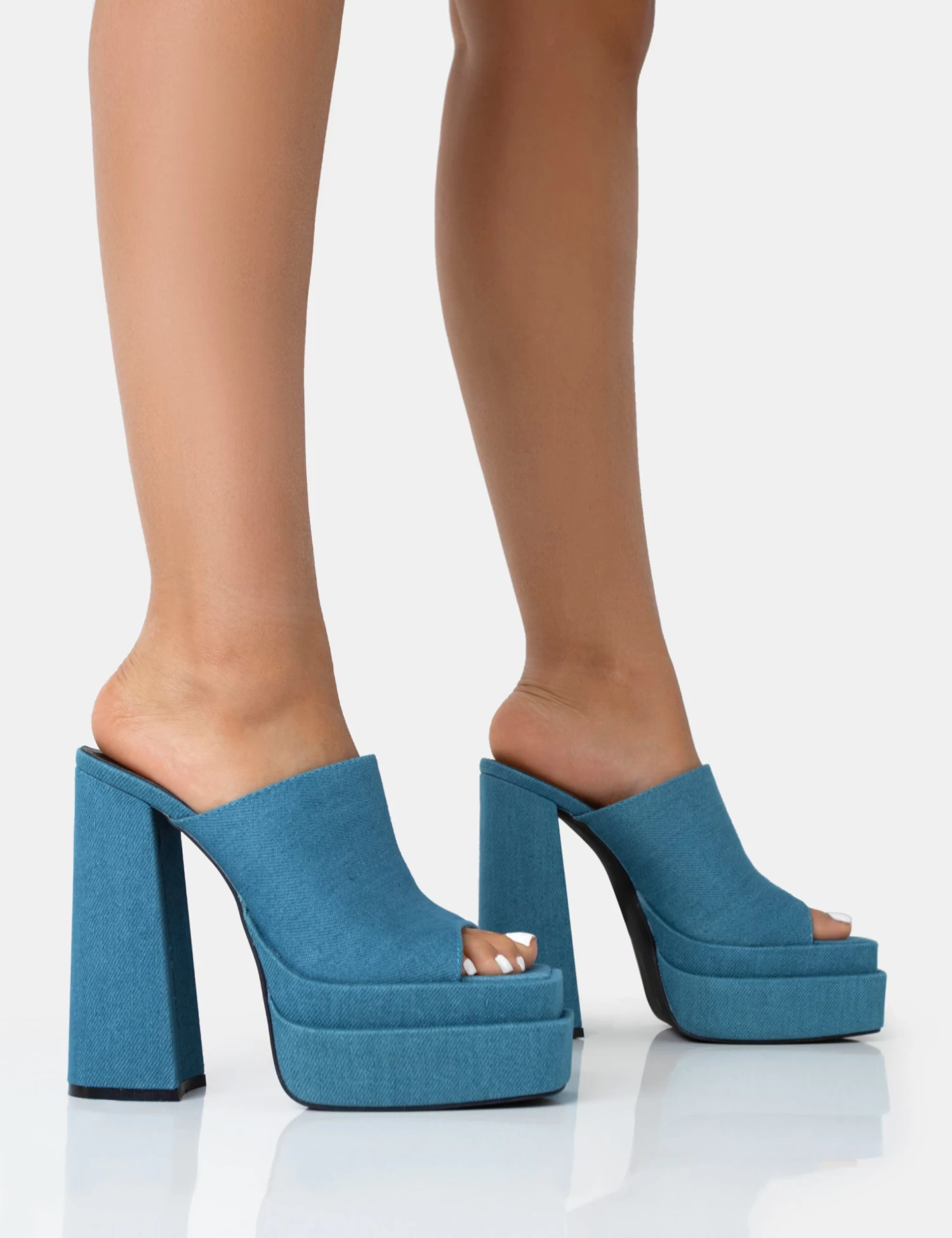 Skyhigh Denim Chunky Platform High Heeled Mules 1 Skyhigh Denim Chunky Platform High Heeled Mules