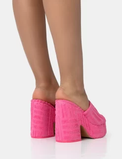 Wavez Pink Terry Towelling Round Toe Platform Block Heel Mules 5 Wavez Pink Terry Towelling Round Toe Platform Block Heel Mules -Chic Step Shop 771A1801 scaled