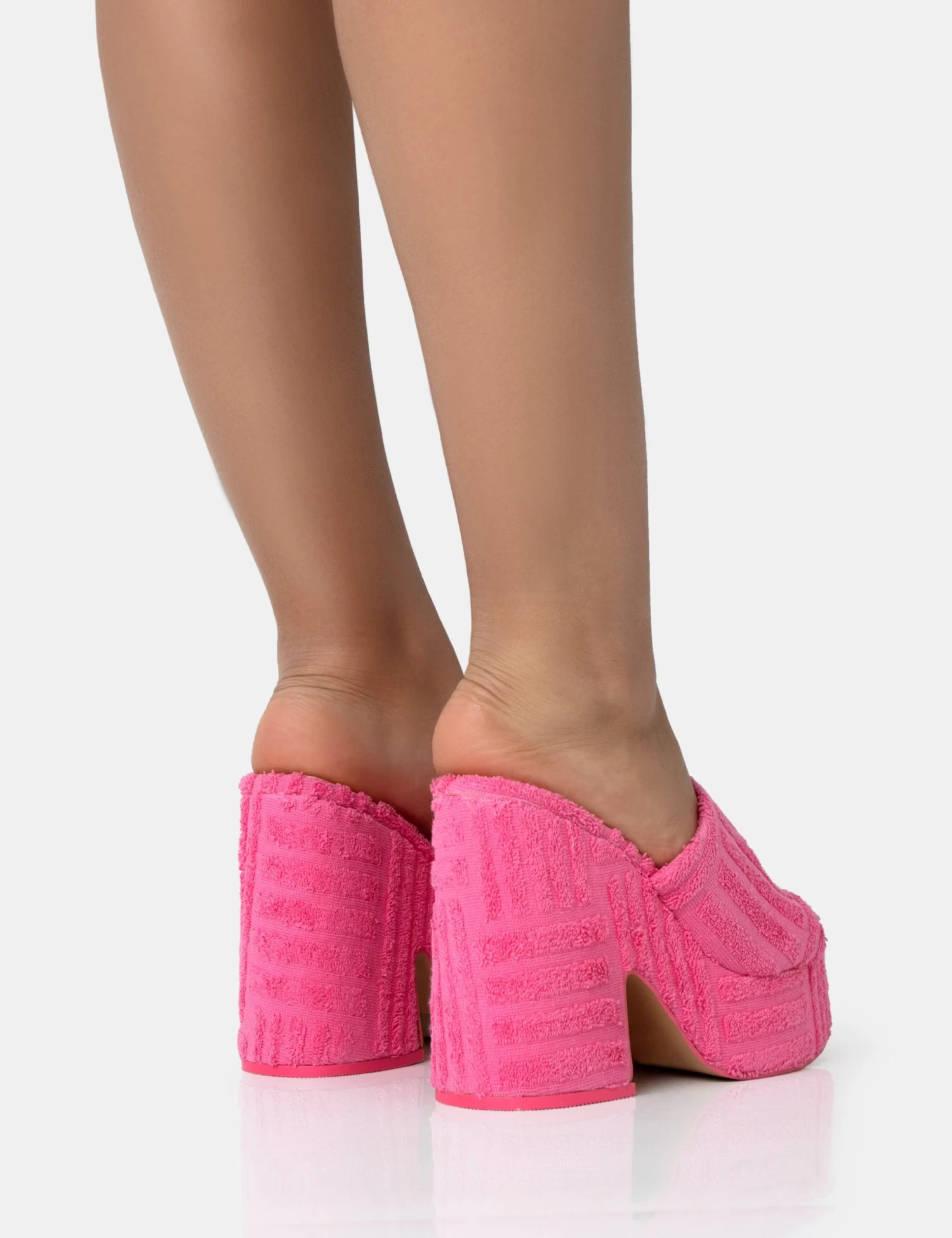 Wavez Pink Terry Towelling Round Toe Platform Block Heel Mules 3 Wavez Pink Terry Towelling Round Toe Platform Block Heel Mules - Image 3
