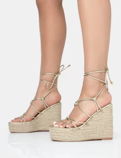 Islander Gold Lace Up Square Toe High Heeled Sandal Esparille Wedges -Chic Step Shop 771A1890 scaled