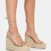 Islander Gold Lace Up Square Toe High Heeled Sandal Esparille Wedges