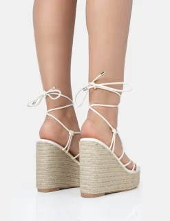 Islander Ecru Lace Up Square Toe High Heeled Sandal Esparille Wedges -Chic Step Shop 771A1906 scaled
