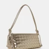 The Tate Gold Woven Oblong Knotted Handle Shoulder Bag