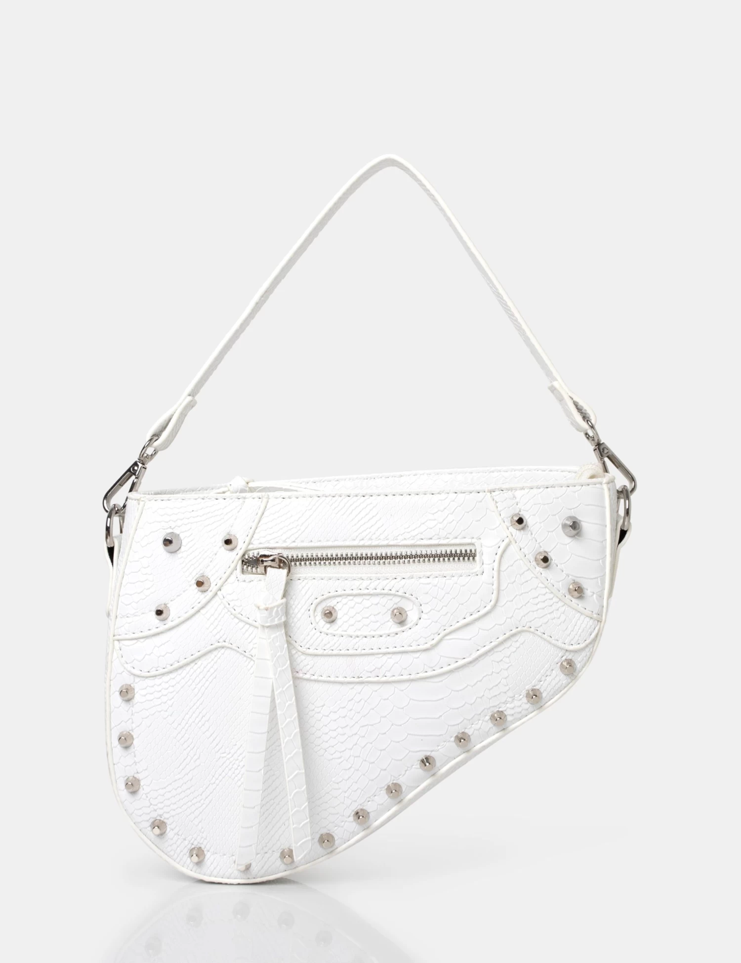 The Fox White Croc Studded Saddle Shoulder Bag 1 The Fox White Croc Studded Saddle Shoulder Bag