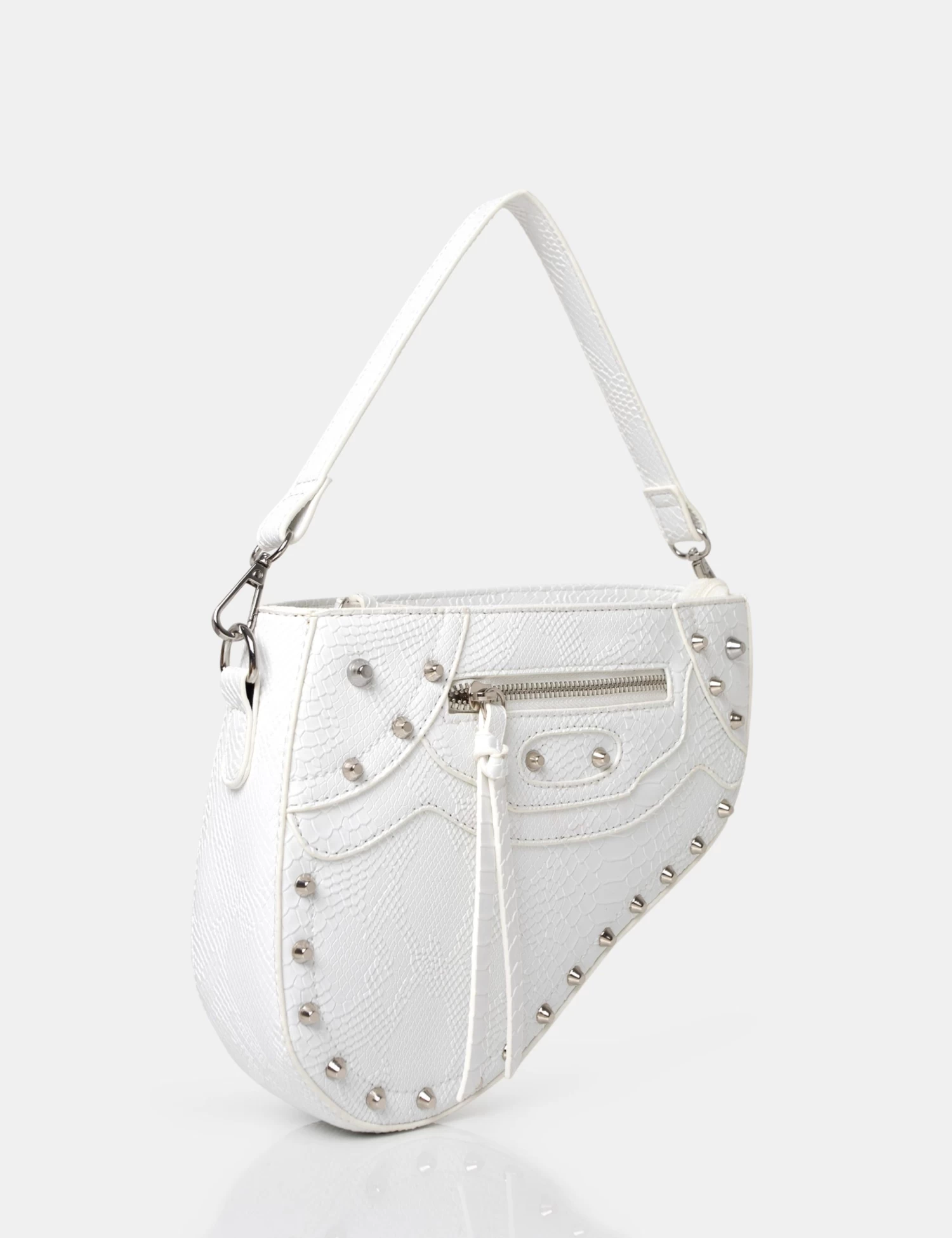 The Fox White Croc Studded Saddle Shoulder Bag 2 The Fox White Croc Studded Saddle Shoulder Bag - Image 2