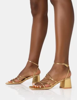 Dayla Gold Strappy Square Toe Block Mid Heel Sandals -Chic Step Shop 771A2004 scaled