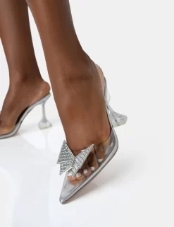 Stormi Silver Metallic Butterfly Diamante Slingback Pointed Court Stiletto Heels -Chic Step Shop 771A2025 scaled