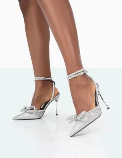Midnight Silver Glitter Wrap Around Diamante Bow Pointed Toe High Heel 6 Midnight Silver Glitter Wrap Around Diamante Bow Pointed Toe High Heel -Chic Step Shop 771A2051