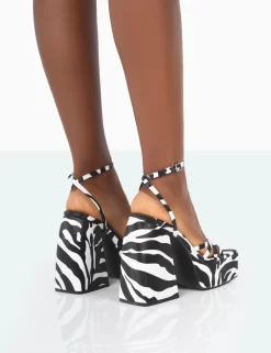 Amerie Zebra Grain Chunky Square Toe Platform Block Heels -Chic Step Shop 771A2075