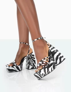 Amerie Zebra Grain Chunky Square Toe Platform Block Heels -Chic Step Shop 771A2077