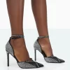 Glitch Black Diamante Mesh Pointed Toe Court Stiletto High Heel