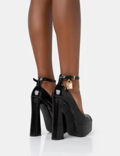 Formation Black Patent Padlock Detail Chunky Square Peep Toe Platform Heels -Chic Step Shop 771A2166 scaled
