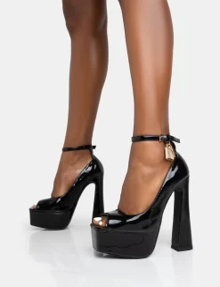 Formation Black Patent Padlock Detail Chunky Square Peep Toe Platform Heels -Chic Step Shop 771A2168copy scaled