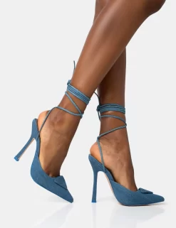 Vada Blue Denim Slingback Lace Up Pointed Court Stiletto Heels -Chic Step Shop 771A2181 scaled