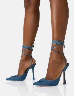 Vada Blue Denim Slingback Lace Up Pointed Court Stiletto Heels -Chic Step Shop 771A2183 scaled