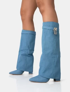 Echo Blue Denim Padlock Detail Fold Over Pointed Toe Knee High Boots 7 Echo Blue Denim Padlock Detail Fold Over Pointed Toe Knee High Boots -Chic Step Shop 771A2225 scaled