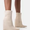 Getaway Beige Faux Suede Wedged Heeled Ankle Boot