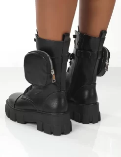 Intention Black Platform Chunky Sole Pouch Ankle Boots -Chic Step Shop 771A2398