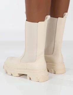 Boston Bone Pu Wide Fit Platform Calf High Chunky Sole Boots -Chic Step Shop 771A2406